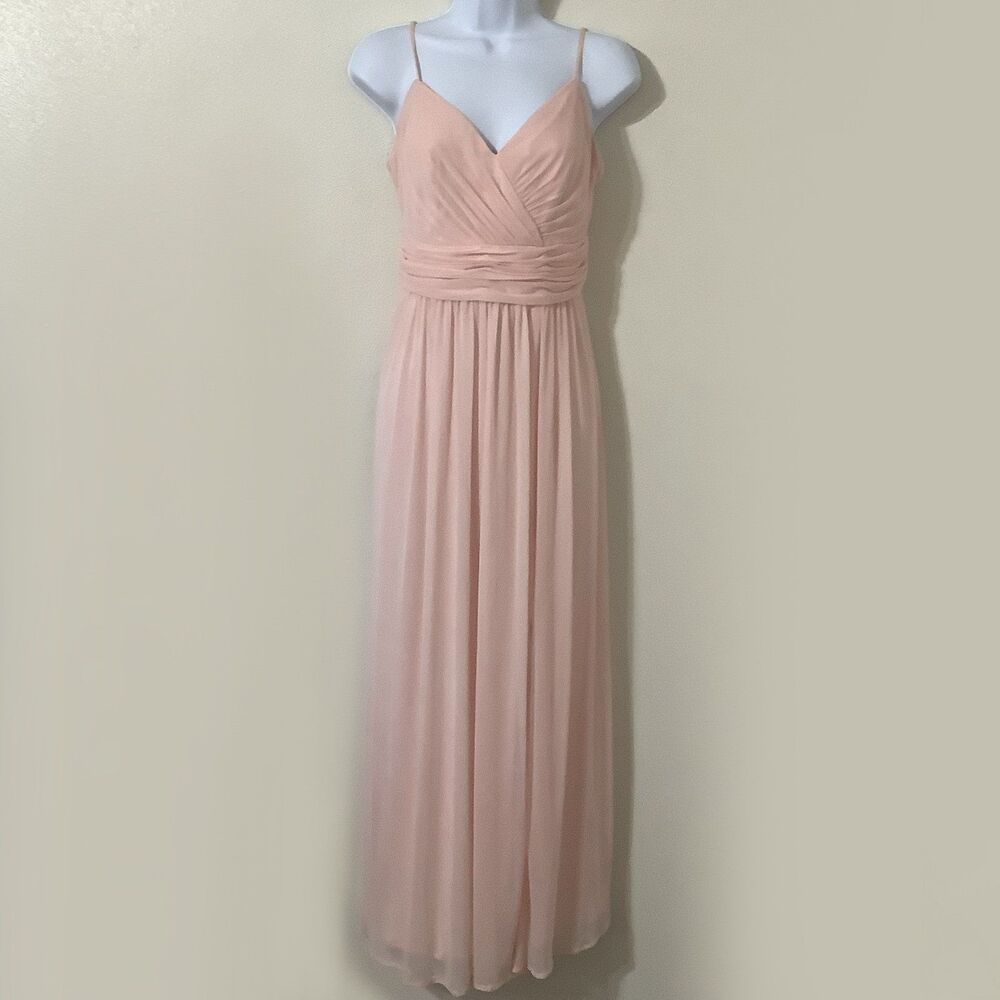 David's Bridal Pastel Pink Draped Summer Grecian Goddess Maxi Slip Dress Size‎ 6